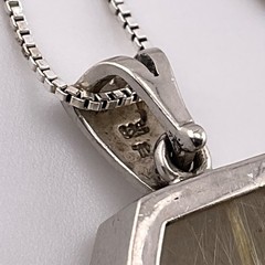 Vtg Golden Straw Rutilated Quartz Pendant Sterling Silver Necklace Box Chain 24”