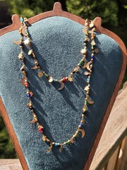 Vintage 70s Starlight Necklace Glass Beaded Celestial Stars Moon Long Brass