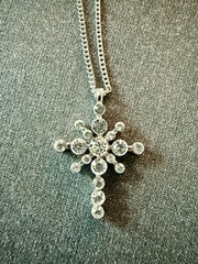Camrose & Kross CZ Silvertone Cross Necklace JBK Chain COA Jacqueline B Kennedy