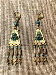 NEW ITEM*ARTISAN*EGYPT REVIVAL CZECH NEIGER GLASS PHARAOH CHANDELIER EARRINGS.g