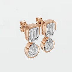 Emerald & Pear Lab Grown Diamond Bezel Set Drop Dangle Statement Earring