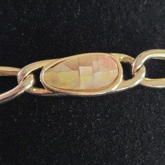 Vintage Women’s Abalone Shell Chain Link Bracelet Silver Tone 7″