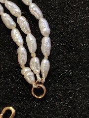 Vintage -Bracelet -3 Strand – Rice Pearls & 14k Gold Filled Clasp/Beads- 8.5 in