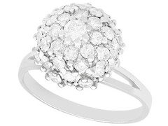 Vintage 1950s 1.07 Ct Diamond and 18k White Gold Cluster Ring Art Deco Style