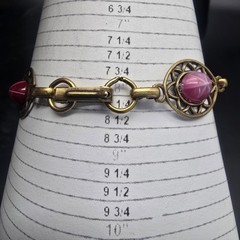 Red Pink Faux Star Ruby Bracelet Brass Filigree Links Vintage Costume Jewelry