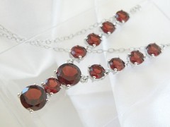 Sterling Silver 925 Natural Garnet Drop V Tennis Necklace