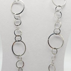Silver Tone Open Circle Link Necklace With Lobster Clasp 36 In