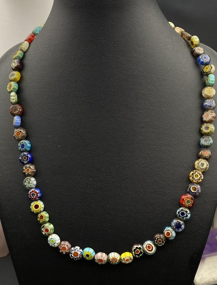 Beautiful Vintage Cheuran Multi Colour Glass Beads Necklace