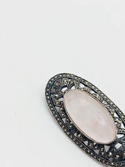 VTG AS IS Sterling Silver Marcasite Brooch Rose Quartz Deco Style Pin Ring lot