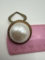 Vintage Faux Pearl Scarf Clip Gold Tone Ring 1”