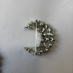 Vintage KARU Arke Blue AB Rhinestone Crescent Moon Brooch Silver Tone Excellent