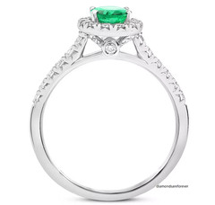 Simulated Green 0.68CT Emerald & White Moissanites 10K White Gold FN Halo Ring