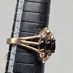 Onyx Cluster Cocktail Shield Ring 18k Yellow Gold Plated CZ Accent Size 7
