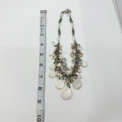 Vintage Silver Tone Mother of Pearl Necklace Multi Strand Cluster Charm Bib Boho