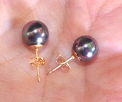 Old Stock 9MM Gray Majorca Round Pearl Stud Earrings