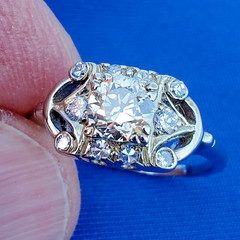 Original EARTH MINED DIAMOND Deco Engagement Ring Solid 14K WHITE GOLD SOLITAIRE