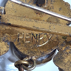 Henry Perichon Baroque Pearl Rhinestone Dangle Brooch Pendant France 1950s-1960s