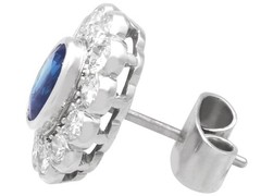 1Ct Basaltic Sapphire and 1.50Ct Diamond 18k White Gold Cluster Earrings