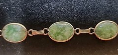 Vintage Green Jade Bracelet 12k Gold Filled GF Oval Link Chain 8″