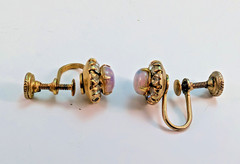 Vargas 50s Vintage Pink Fire Opal & Rhinestone Screwback Earrings Gold tone