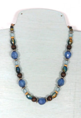 Vintage Beaded Necklace Boho Chic Bohemian Wood Barrel Beads Acrylic Metal