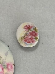VTG LARGE HAND PAINTED OVAL PORCELAIN PINK ROSE FLOWER FLORAL BROOCH And CLIP ON