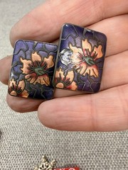Vintage Enamel Earring Lot Marbled Hearts Hoops Pierced