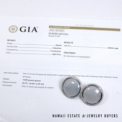 GIA Ice Jade and Diamond 18K White Gold Pierced Earrings with Omega Clips