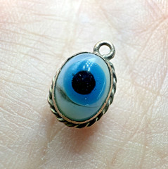 Vtg Victorian? Reversible Evil Eye Blown Glass Gilted Brass Good Luck Pendant