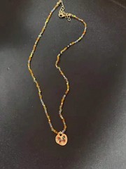 Vintage Natural Stone Pendant Necklace Brown Leather Cord Sweater Chain