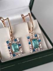 Vintage 1990-s 14 Ct Rolled Gold Aquamarine Zircons Earrings – Hallmarked 585 RG