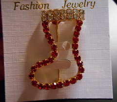 Red Rhinestone Holiday Brooch Pin Christmas STOCKING Jewelry