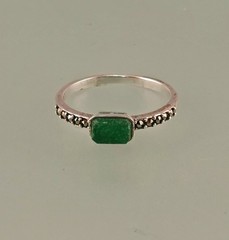 Silver Ring Green Jade Markasite Art Deco 925 Silver Size 56