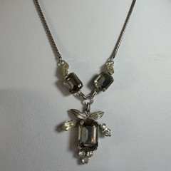 Van Dell Sterling Silver Smoky Brown Yellow/green Gemstone Necklace 16” vintage