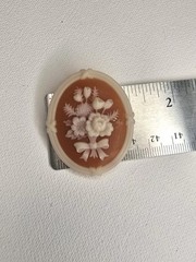 Avon Floral Vintage 1980s Resin Cameo Brooch, Orange And Ivory
