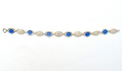 Sapphire Blue Glass Bracelet Sterling Silver 7.25″ Long Vintage Filigree Jewelry
