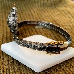 Vintage Style 4.85ctw Rose Cut Diamond Ruby Studded Silver Snake Bracelet Bangle