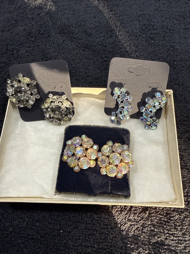Lot of Vintage Weiss and Hobe Crystal Earrings Clip On