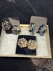 Lot of Vintage Weiss and Hobe Crystal Earrings Clip On