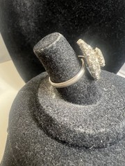 Vintage Silver Tone Rhinestone Cocktail Adjustable Band Ring Sz 6