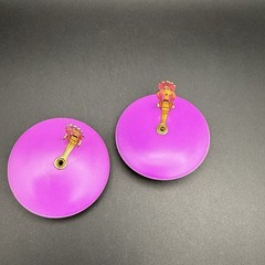 Vintage 80s Neon Color Block Disc Clip On Earrings Purple Pink Orange Statement