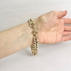Vintage 1950’s Wide Woven Wheat Chain Bracelet 14K Yellow Gold, 8 Inch, 12.27 Gr