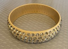 1920s Antique Celluloid Rhinestone Flapper Sparkle Bangle wide 4-row SMALL 6.5″