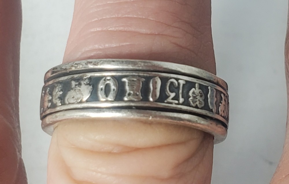 Vtg Sterling Silver LUCKY SYMBOLS Spinner Band Ring Lot ~ Sz 10