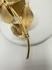 VTG Weiss Signed Gold Tone Rose Flower Brooch Pin 3.5in Estate Sale Beaded