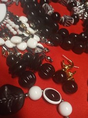 Vintage To Modern Black & White Jewelry Lot Plastic Metal Glass