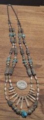 Vintage Southwestern Style Multi Strand Necklace MOP Fringe Turquoise Howlite…
