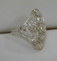 FINE ART DECO 14K WHITE GOLD 1.00 CT 5-STONE DIAMOND FILIGREE DINNER RING~SIZE 8