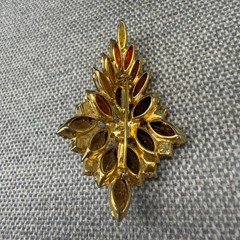 Vintage Brooch Marquise Amber Orange Brown Rhinestones 2.75 Inches