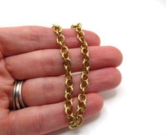 Vintage Gold Tone Round Rolo Link 5.7mm Wide Chain Bracelet 7.75 Inch